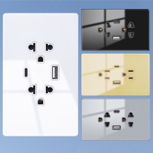 越南泰国大板全面屏泰标玻璃面板双联USB插座+Type c充电电源面板