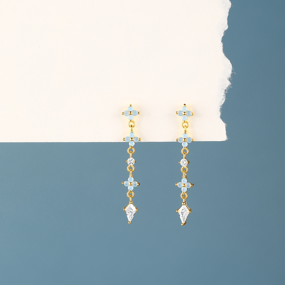 1 Pair 925 Sterling Silver Zircon Geometric Drop Earrings display picture 14