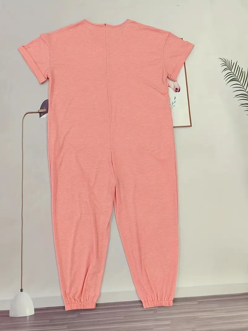 V neck Jumpsuit Short Sleeve Length Jumpsuit Ankle Tied Loose Overalls 10 V neck Jumpsuit Short Sleeve Length Jumpsuit Ankle Tied Loose Overalls