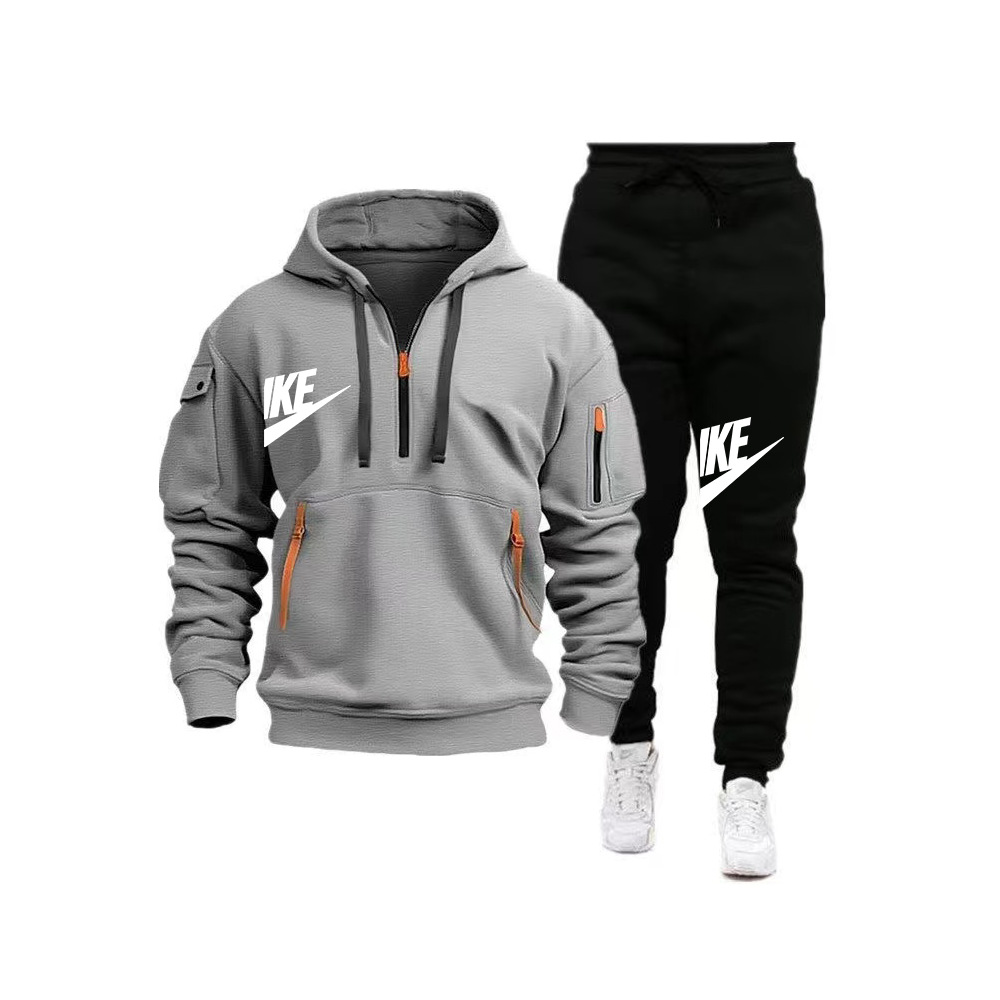 라이트 그레이 탑 + 블랙 팬츠, 화이트 라벨