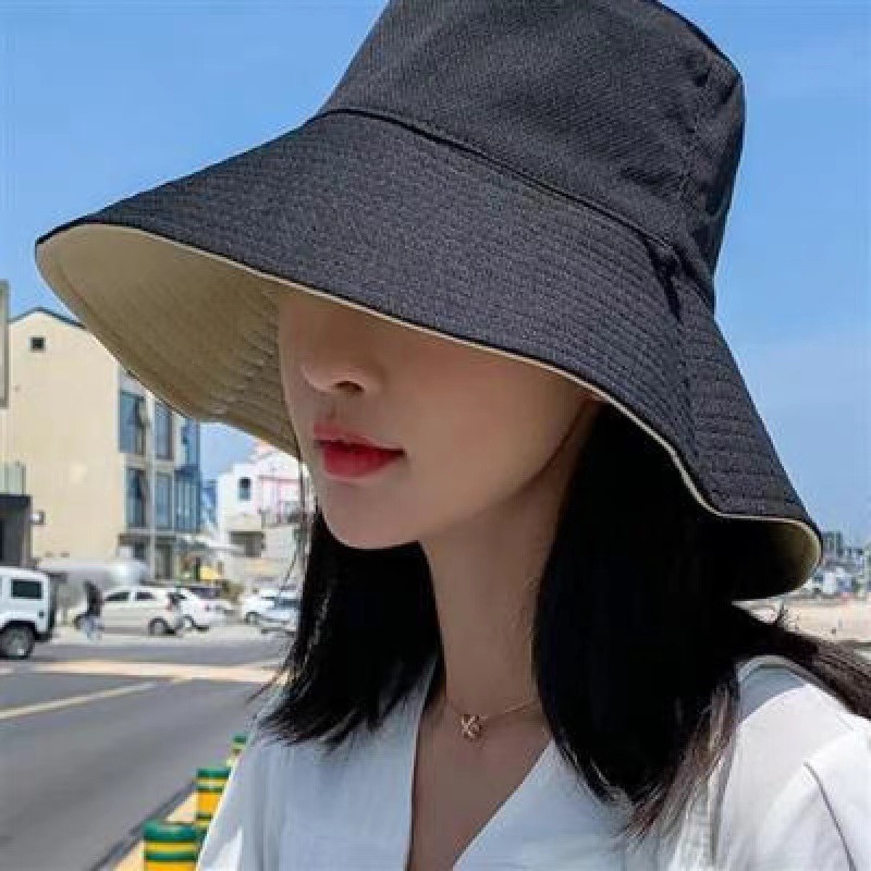 漁師の帽子両面春と夏の新しい韓国スタイルの学生日よけ帽子屋外旅行大きなつばの顔を覆う日焼け止め帽子女性用|undefined
