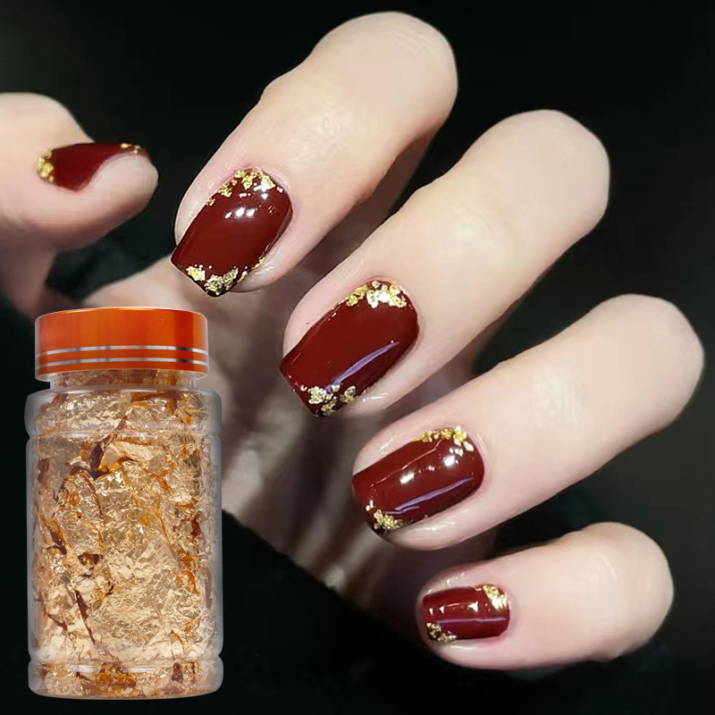 Joyas de uñas de papel de lámina de oro y plata de lámina de estaño fragmentos de red rojo explosivo conchas pegatinas de esmalte de uñas decorativas botellas