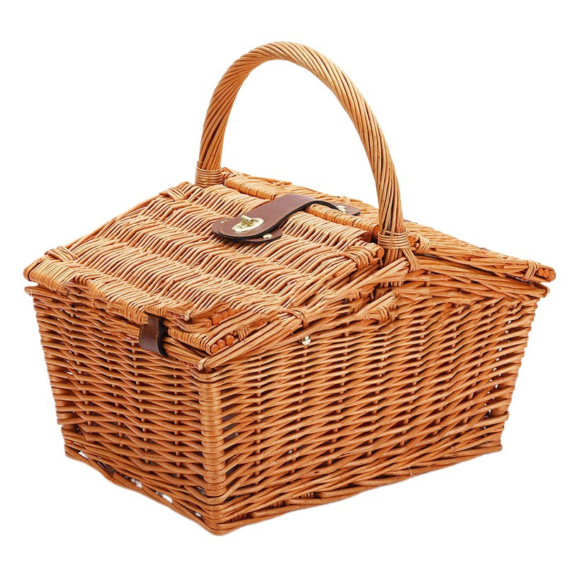 INS pastoral ratán cesta de picnic portátil cesta de almuerzo plegable con tapa foto props excursión al aire libre cesta de picnic