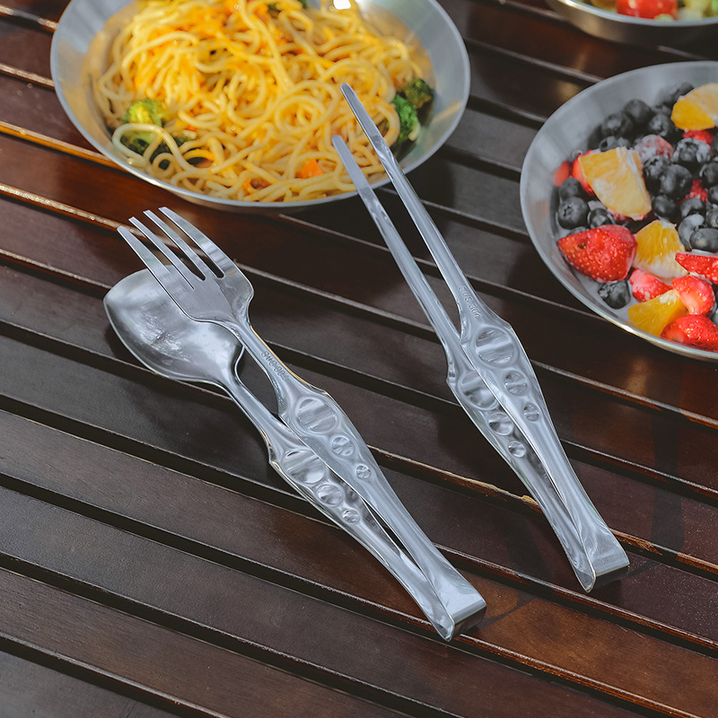 Outdoor 304 stainless steel food utensils picnic set kitchen tools public spoon public chopsticks ice tongs barbecue tongs