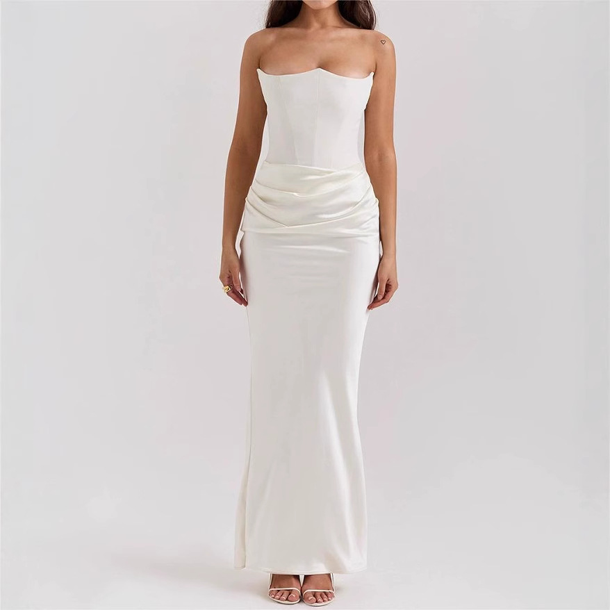 2025 Cross-Border Amazon European and American Summer Sleeveless New Women's Fashion Tube Top Sexy Backless Slim Evening Dress