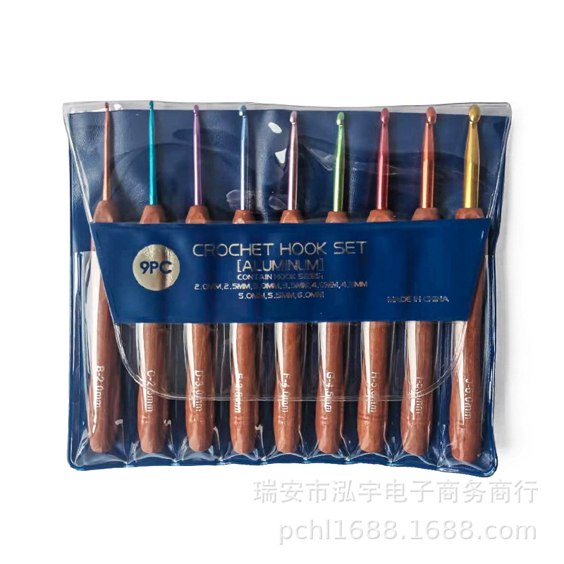 Herramientas agujas de tejer suéter nuevo mango madera ganchillo conjunto 9 unids PVC embalaje