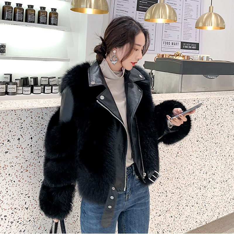 批发整皮仿狐狸毛仿皮草外套女机车款短款显瘦仿裘皮草大衣网红款|undefined