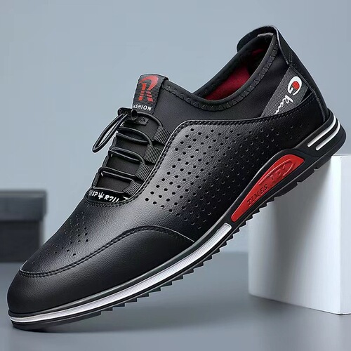 Spring and summer new style white shoes for men, sports and casual leather shoes, Korean style youth trendy shoes, soft sole, soft surface, hollow white shoes