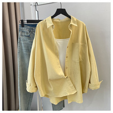 气质黄色衬衫女高级感2025新款宽松休闲韩版通勤叠穿纯棉大码衬衣