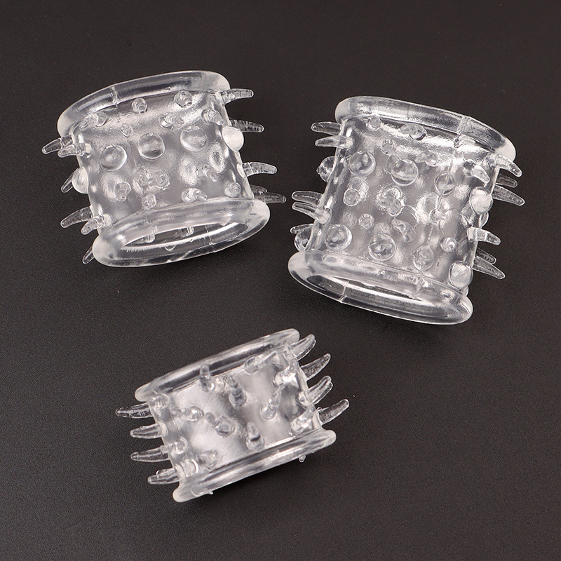 Beaded Non-vibrating Cock Ring, Transparent TPE Wearable Sleeve, Large Size — detail image 6