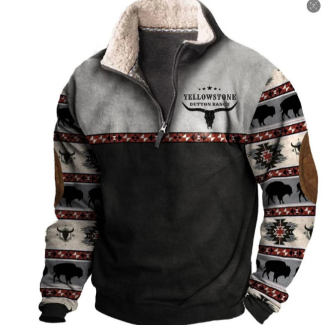 Amazon Spring and Autumn New Men's Long-Sleeve Half-Zip Sweatshirt 3D Print Casual Fashion European and American Trend Jacket