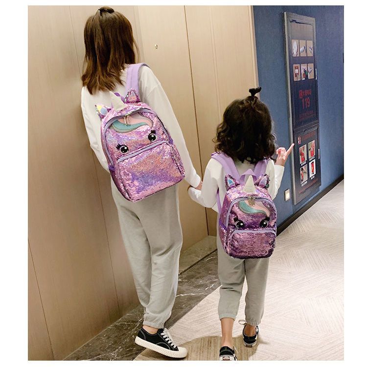 Colorful Bright Piece Mother Backpack Cute Cartoon Unicorn School Bag Girls Casual Fashion Backpack