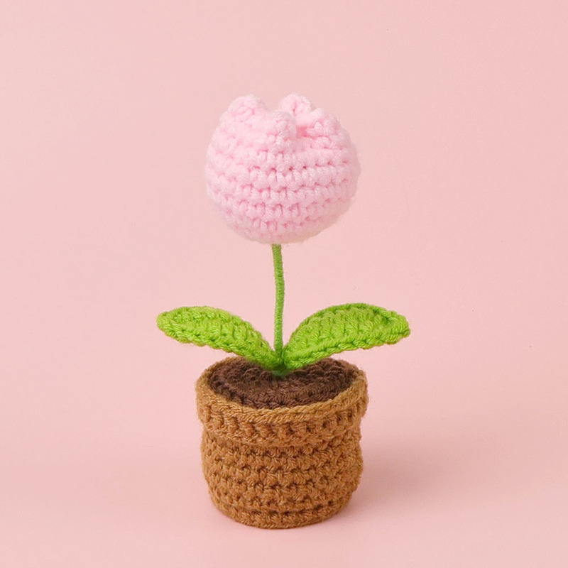 完成品クロスボーダー手作りウールかぎ針編み忘れなしひまわり模擬花鉢植えクリエイティブデスクトップ装飾品車の装飾造花|undefined