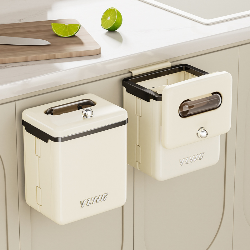 Wall-Mounted Kitchen Trash Can for Home Use, with a Light Luxury and High-End Feel, Suitable for Cabinet Doors, Bathrooms, and Toilets, Foldable Wastebasket