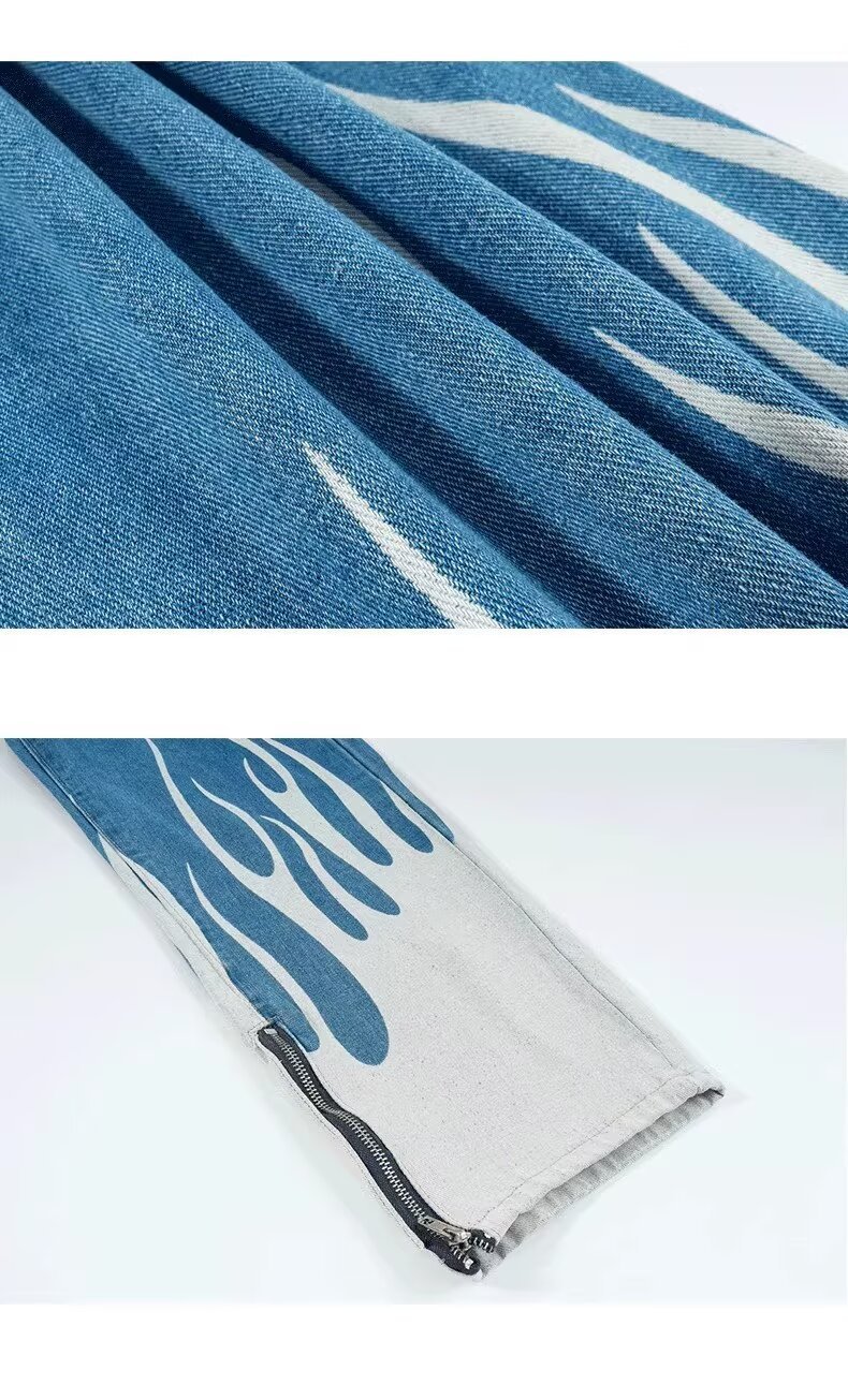 Men's Clothing Vibe Style Letter Jeans For Men With Side Zipper Design, Niche Hip Hop Street Rocking Slim Trousers_voghion.com