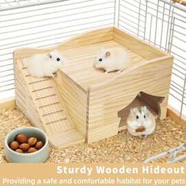 跨境仓鼠刺猬躲避屋造景用品木质防咬无底玩具小房子木屋仓鼠笼
