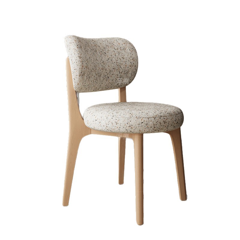 Silla de comedor de madera maciza, tela de lino y algodón para el hogar, silla de respaldo suave, silla de cuerno, hotel, silla de cuero de microfibra de lujo ligero