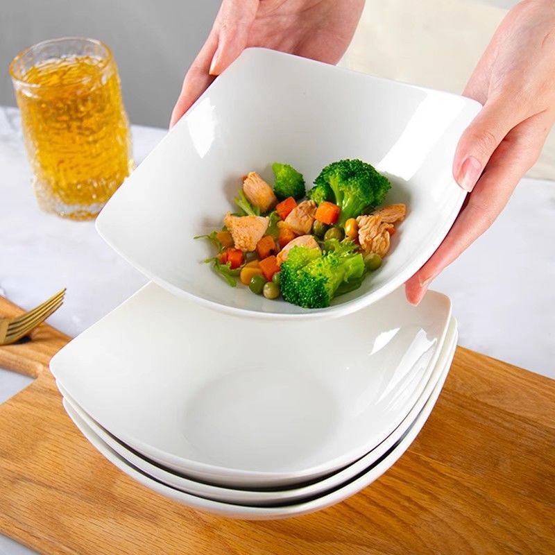 Imitation Ceramic Plastic Bowl Nordic Japanese Style Household Square Bowl and Plate Set Bone White Large Size 4inch Side Bowls Salad Soup Bowl Imitation Ceramic Plastic Bowl Nordic Japanese Style Household Square Bowl and Plate Set Bone White Large Size 4inch Side Bowls Salad Soup Bowl
