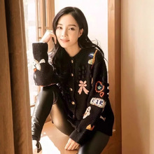 秋冬李小璐明星同款甜美气质淑女重工蝴蝶结少女百搭针织开衫外套