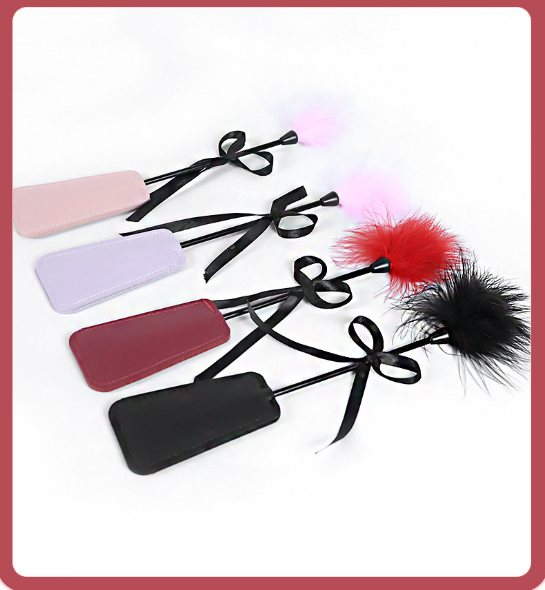 SM Bow Feather Racket Couple Adult Bondage Toy with PU Leather and Turkey Feather — detail image 14