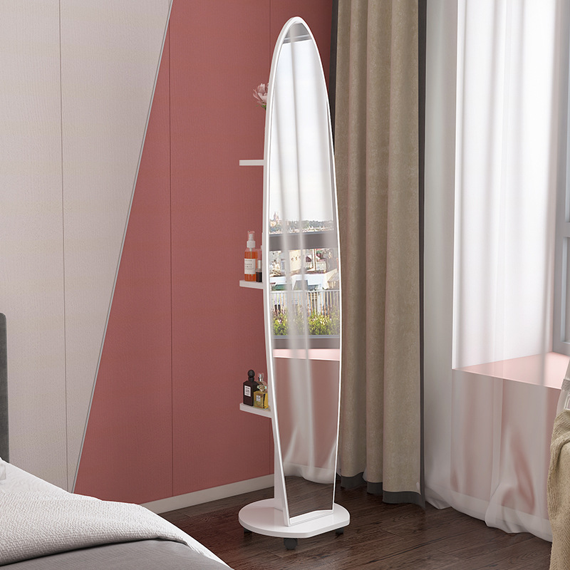 Espejo de cuerpo entero, espejo de piso para vestir, espejo de probador de dormitorio doméstico para niñas, espejo grande tridimensional móvil giratorio de viento