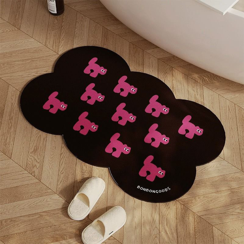 Black and Pink Kitten Carpet Bathroom Absorbent Entrance Door Toilet Diatom Mud Floor Mat Door Stain-Resistant High-End Foot Mat