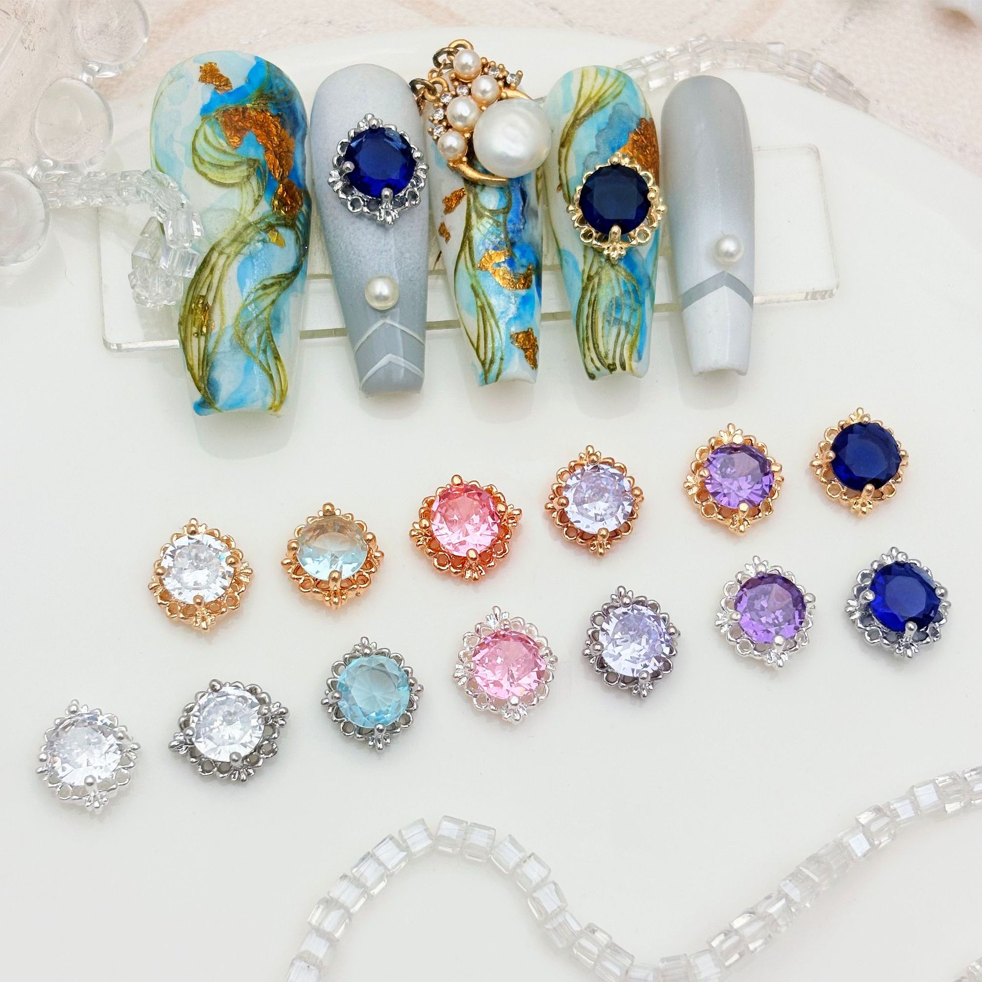 Retro ronda circonio uñas joyería uñas diamante joyería DIY uñas pegatina circón único retro circón fábrica lote