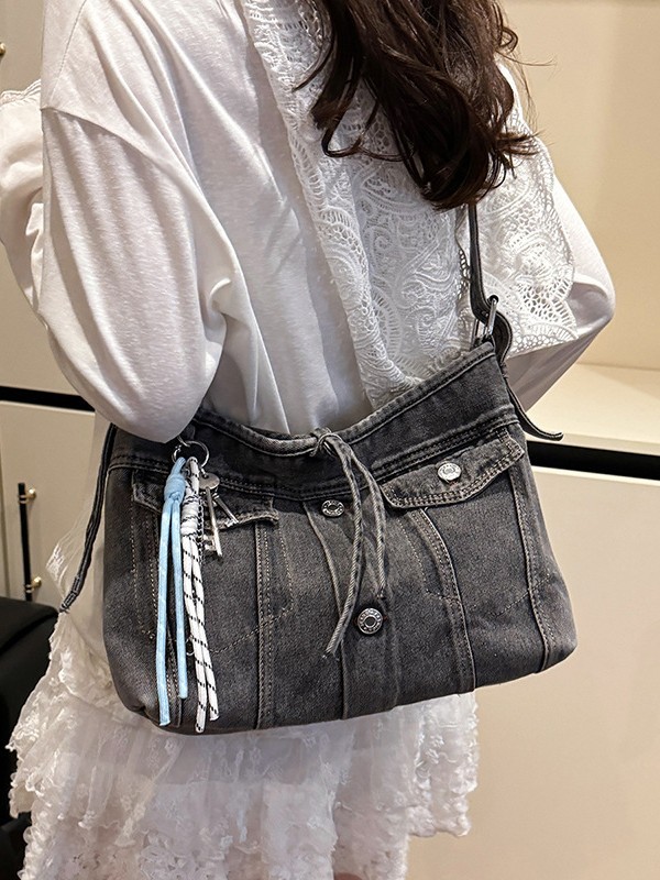 Comercio exterior transfronterizo al por mayor retro denim tot bolso femenino 2025 nuevo estilo de alta calidad chica bolso de mensajero de un solo hombro