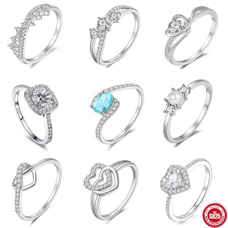 Luxurious High-End Gift S925 Sterling Silver Heart-Shaped Luxury Diamond Ladies Wedding Engagement Ring Ring