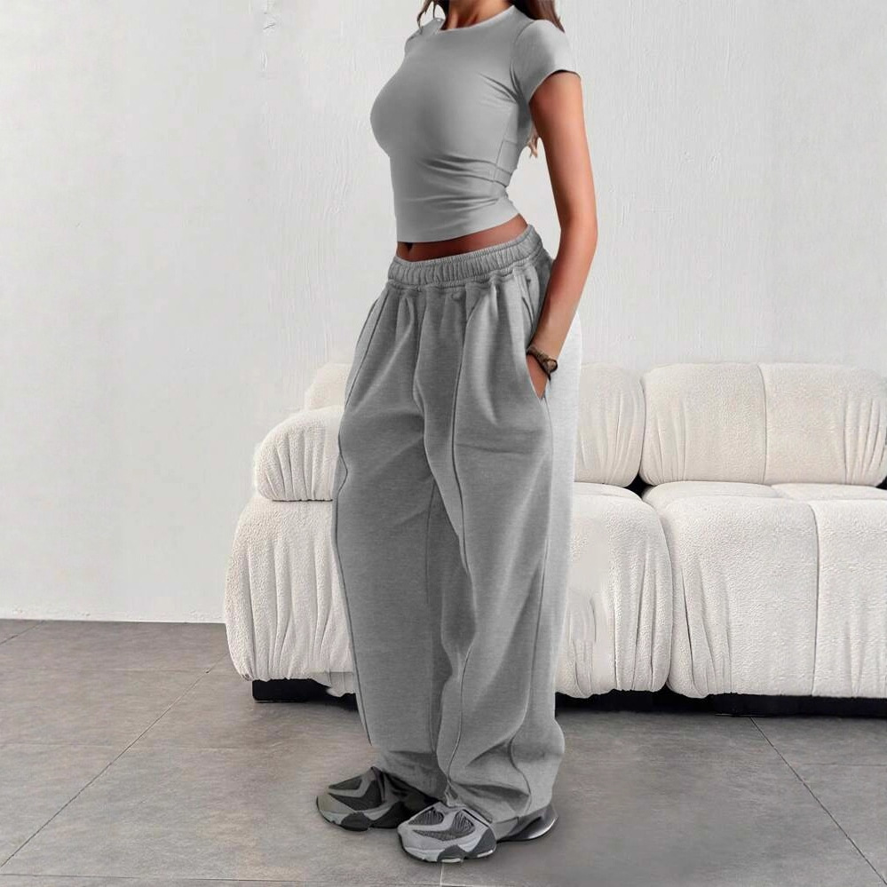 2025年新款欧美气质纯色收腰显瘦直筒裤