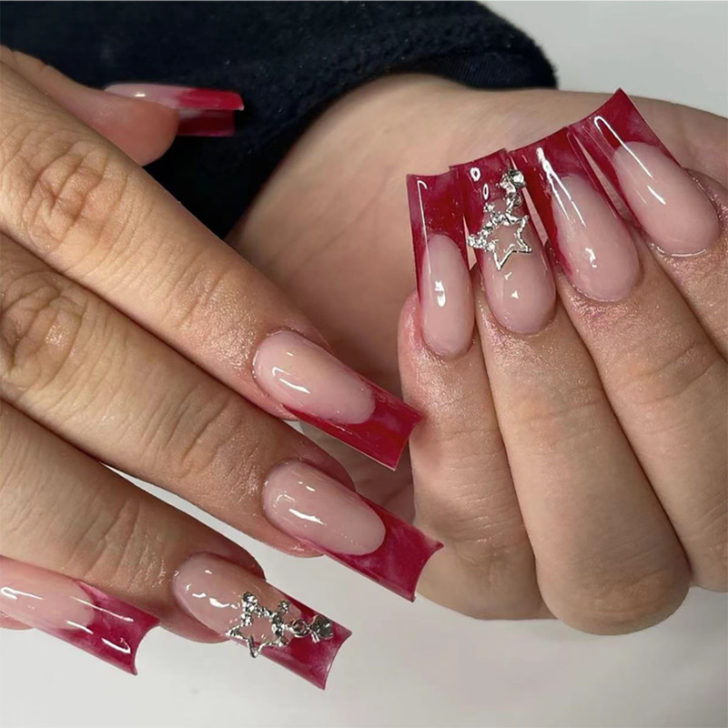 Sweet cool red French flash rectangular armour nail patch removable nails white finished wholesale