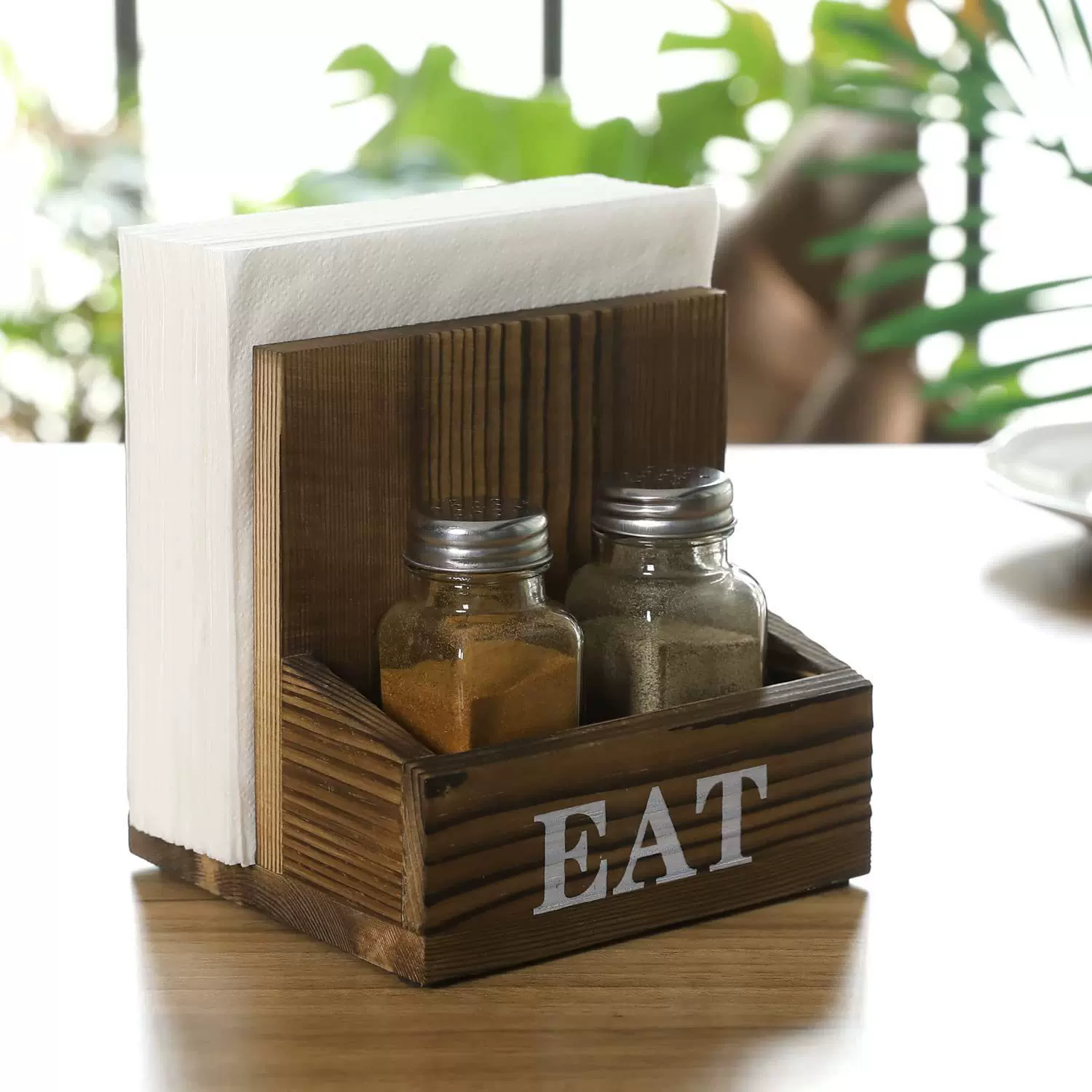 木质餐巾架盐香料调味瓶收纳盒家用饭店桌面置物架复古木制收纳架