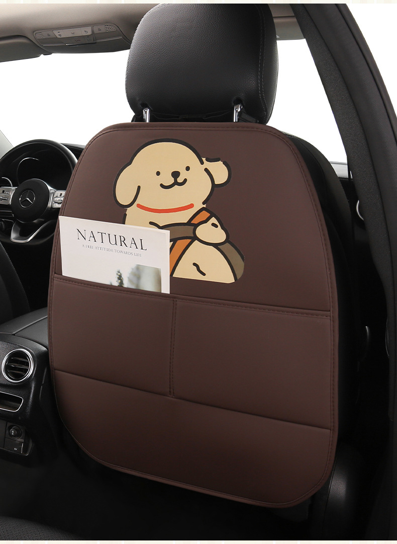 Cute Cartoon Anti-Kick Mat for Car Seat Back for Ladies, Anti-Dirt Mat for Car Seat Back with Storage Strap