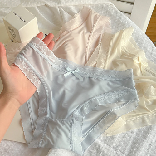 Dry-Evaporating Ice Silk Inner Thigh Briefs Sexy Pure Cotton Gauze Teenage Pure Desire Women Breathable Bare Sensation Face Mask Thin Triangle Pants