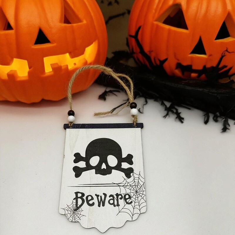 クロスボーダー新しいハロウィンドアサインペンダントパーティー装飾ゴーストフェスティバル家の装飾木製工芸品スポットスカル|undefined