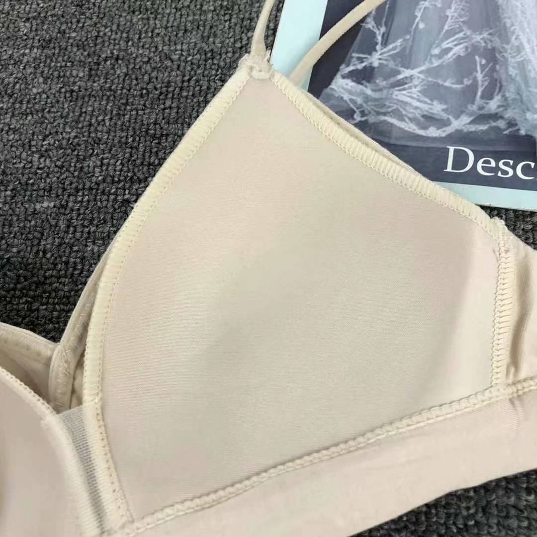 Bra de encaje del sudeste asiático, ropa interior de mujer, bra de copa triangular francesa, verano sin anillo de acero, copa delgada, algodón sexy y cómodo para la piel