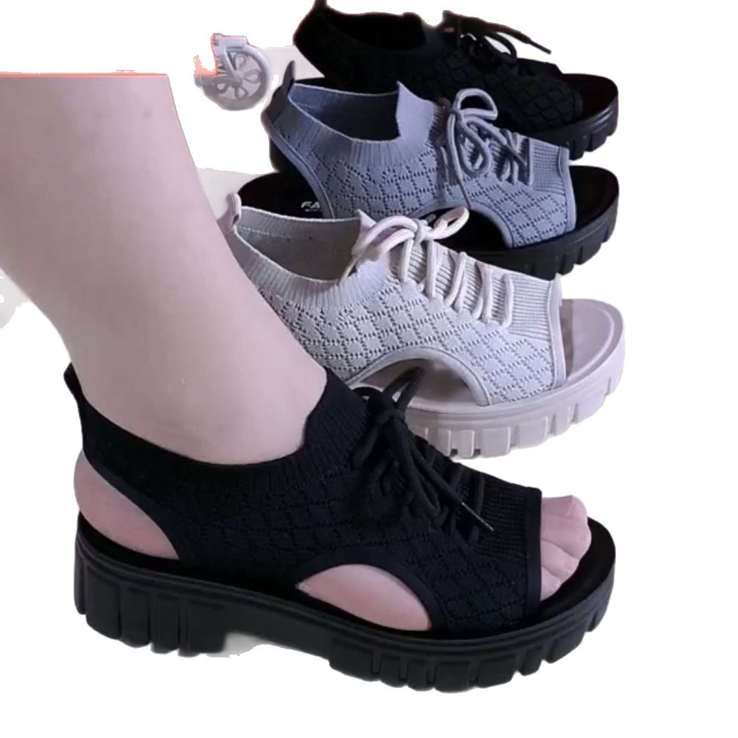 2026 primavera y verano nuevo estilo de suela gruesa y cómoda de moda pisar la mierda sensación de sandalias deportivas de tela volante sandalias ligeras antideslizantes para mujeres