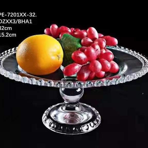 Customizado alto pie de pecado punto de frutas de vidrio 32cm cubierta de polvo de vidrio punto tazón de vidrio oval frutas de vidrio