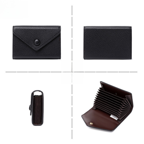 Bestselling Cross-border  New Lychee Pattern Soft Leather Lightweight Portable Small RFID Anti-theft Drum Card Holder for Women