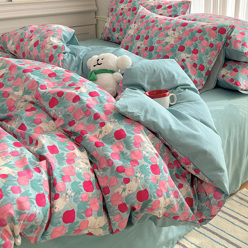 プリンセス風純綿100ベッド4点セット純綿子供カバーカバー女の子ベッド用品寮シーツ3点セット4|undefined