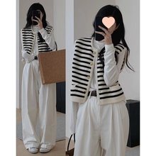 小香风黑白条纹无袖针织马甲外套女春秋开衫外搭外穿毛衣马夹背心