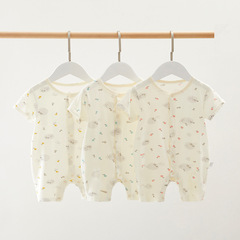 Baby jumpsuit summer short-sleeved thin single-breasted newborn baby short crawl suit modal pajamas air-conditioned suit