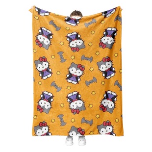KT Cat Halloween Blanket Winter Living Room Sofa Throw Blanket Fashion Cartoon Digital Print Flannel Blanket