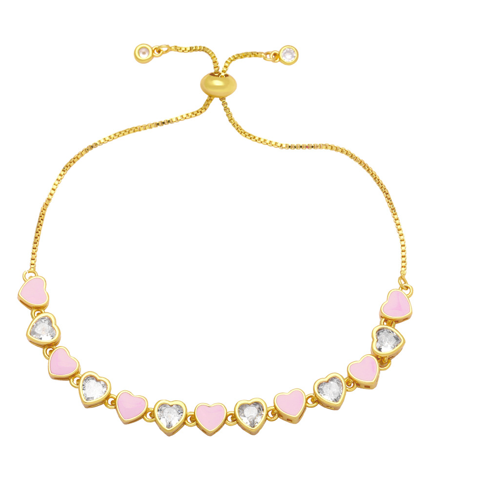 Fashion Copper Heart shape Bracelet Enamel Zircon Copper Bracelets