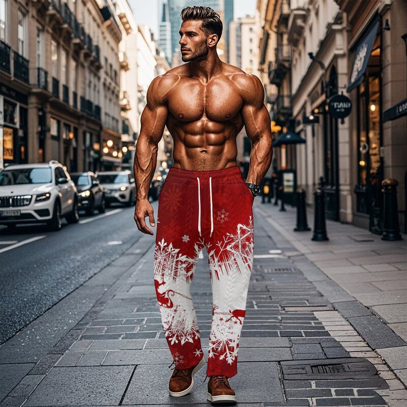 2024 Cross-Border Amazon Men's Autumn New Heavy Weightweight Christmas Drawstring Daily Outing Casual Straight-Leg Pants 2024 Cross-Border Amazon Men's Autumn New Heavy Weightweight Christmas Drawstring Daily Outing Casual Straight-Leg Pants