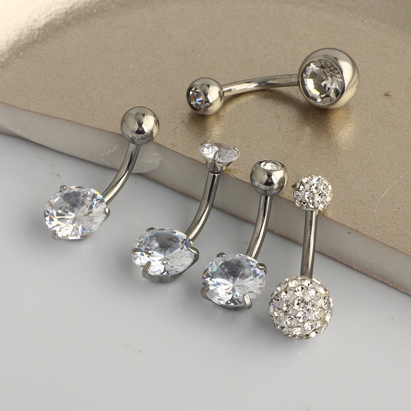 Rose Gold Opal Navel Ring Set - CZ Diamond Belly Button Piercing Jewelry detail image 12
