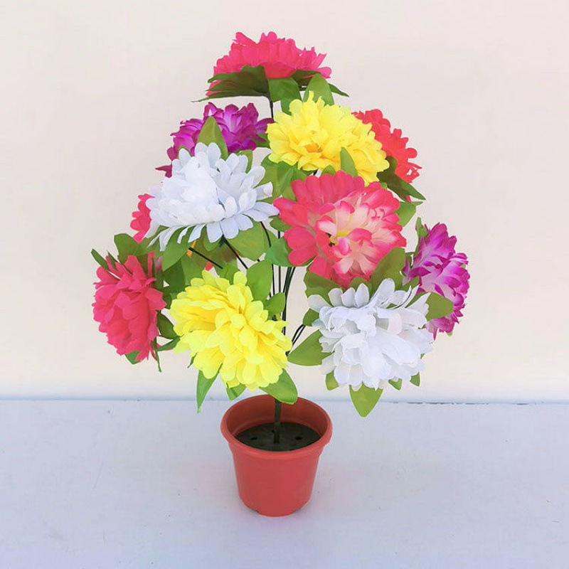 12 chrysanthemums with leaves (color) 1 branch - 1 branch + flowerpot quality choice