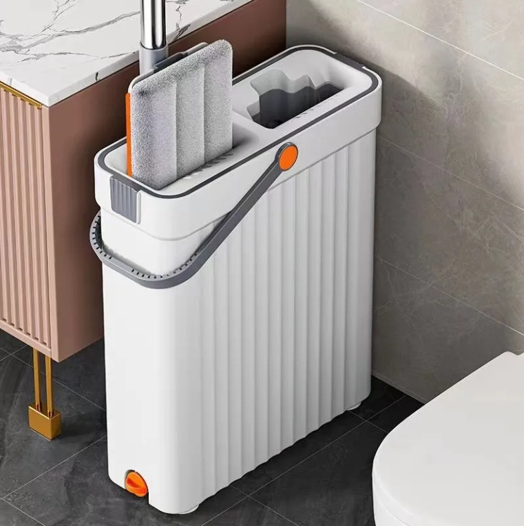 Hands-Free Flat Mop for Home Use, Integrated Scraper and Mop Bucket, One-Step Cleaning, Popular Lazy Mop for Cleaning Gaps and Crevices