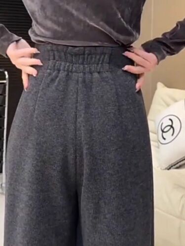Loose Tapered Wide Leg Wool Fleece Casual Pants for Autumn/Winter 2024, High-Waisted Slimming Straight Leg Pants