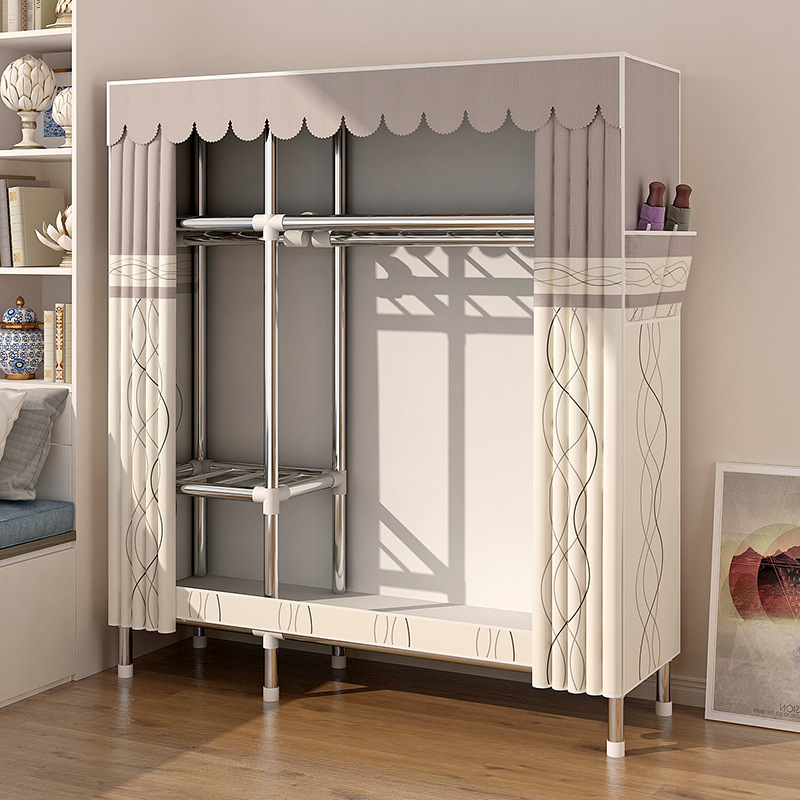 Simple Wardrobe for Home Bedroom Rental Durable Assembled Fully Enclosed Zipper Small Cloth Wardrobe Storage Cabinet